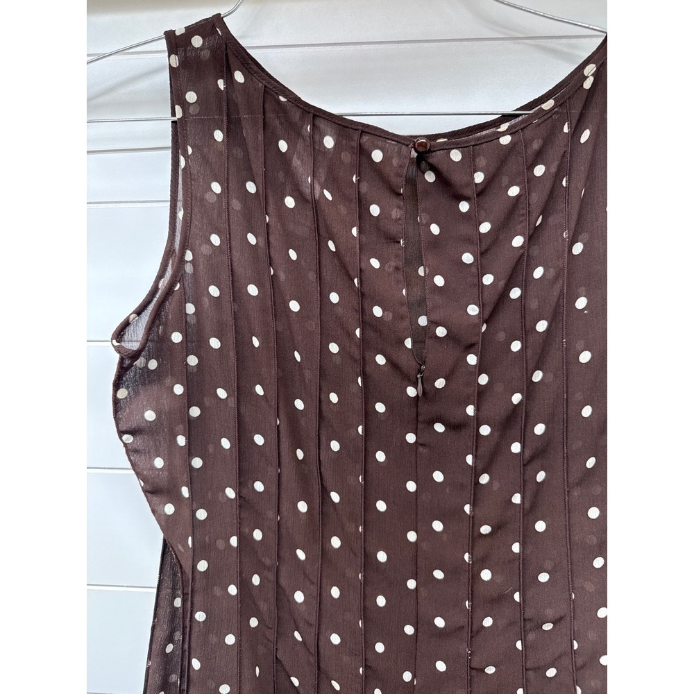 Sandra Darren‎ Brown Polka Dot Pintuck Ruffle Hem Sleeveless Dress 12P Petite - Picture 6 of 7